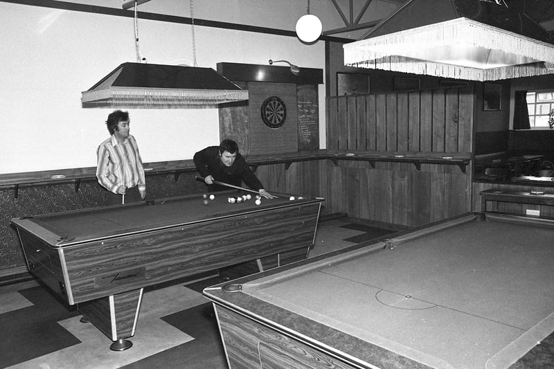 Enjoying a game of pool at the pub in March 1982.