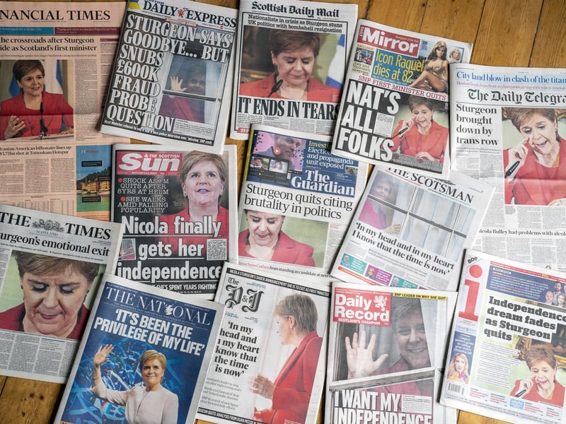 Unsurprisingly, Nicola Sturgeon's resignation dominated newspaper front pages not just in Scotland but across the UK and wider world.