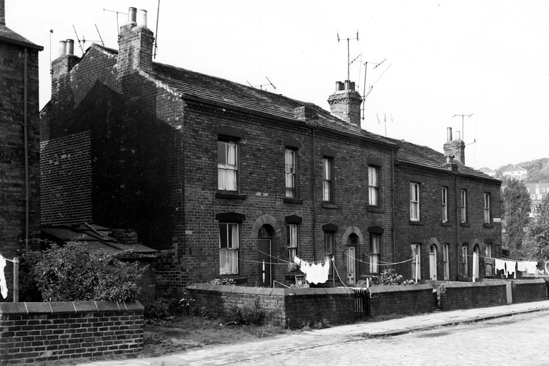 Row of four back-to-back houses of Blackpool Terrace pictured in October 1969.