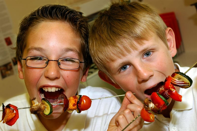 St Mary's RC Primary School students Thomas Harrison and Simon Coleman took a bite out of their own prizewinning meal from a 2006 competition.