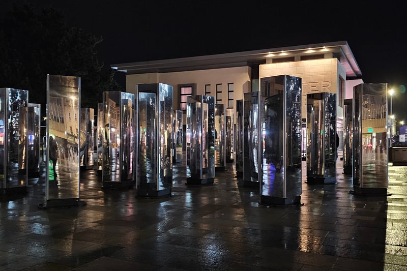 The installation from Somerset-based Illumaphonium features 25 mirrored and luminescent sonic monoliths, each standing at over 2.5m tall and laid out in a geometric matrix to create a mirrored maze of infinite reflections, and responds to people's presence sending ripples of lights between the towers at the Italian Gardens. Unfortunately, the installation was not complete during our visit so we couldn't capture its full display.
