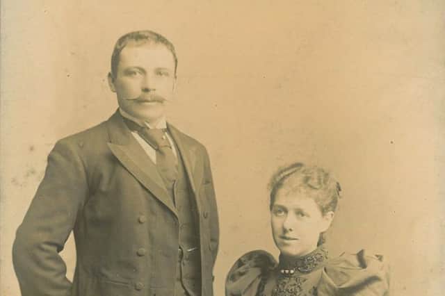 Harris Leon Brown, founder of H.L. Brown jewellers, who introduced the one o'clock time signal at his Sheffield store in 1877, with his wife