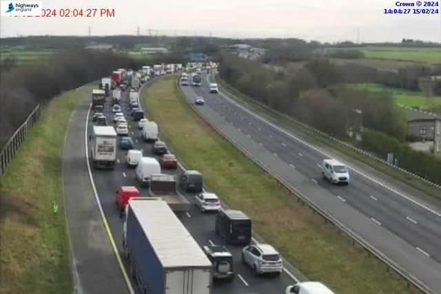 Traffic is building on the southbound carriageway of the A1(M)