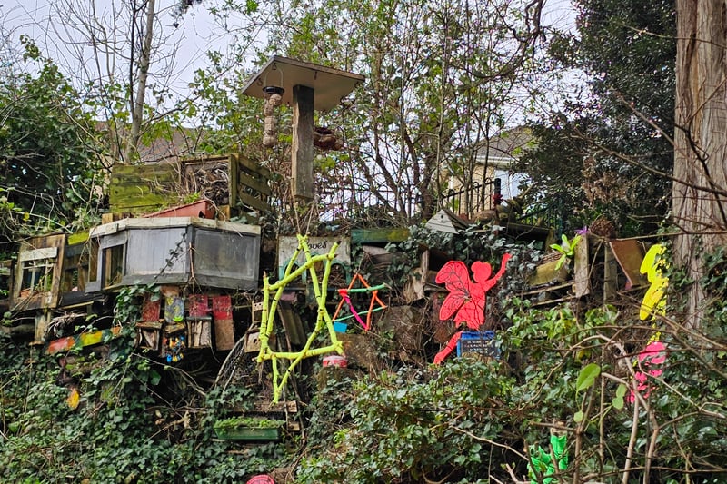 Made by the Friends of Grove Park, the UK's Almost Largest Bug Hotel is located next to the wildlife pond and fairy garden.
