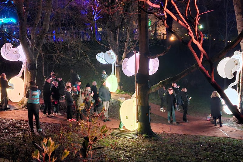Created by Air Giants, the installation features five robots – part fungus, part creature – which are suspended from trees and activated through touch, hugs and squeezes as they respond with synchronised lighting, sound and movement, curling overhead in the tree’s canopy.
