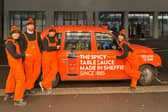 The Henderson's Relish-branded taxi in London to mark the West End transfer of Sheffield-made musical Standing at the Sky's Edge