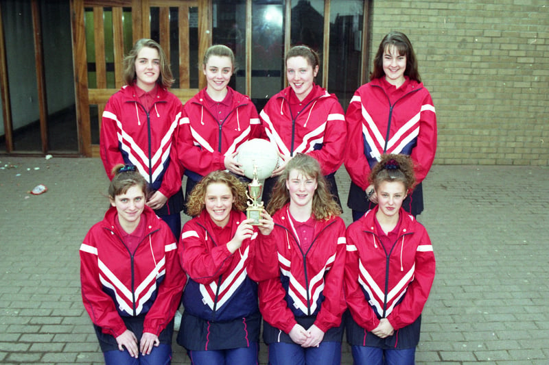 The Farringdon School under 16 netball team from 1992 Back from left are: Claire Mullen, Amanda Robe, Judith Taylor, Claire Wallace, front: Samantha Cubby, Kellie Johnson, Lisa Stanley, Kirsty McLean.