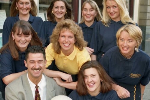 The Dewhirst netball team in 1994, pictured after a sponsorship deal with the Mason organisation.
Chambers' nightclub general manager, Paul Tindle and netball captain, Sharon Kennedy, are pictured with; Back from left: Melanie McKenna, Lisa Guy, Joanne Mcllduff, Sharon Wyatt. Centre: Donna Mcllduff, Christine Clarke, coach, and Jacqueline Chambers.