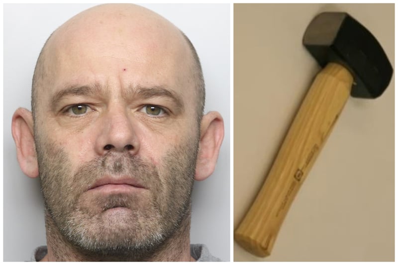 Kevin Gomersall, 41, of no fixed address, was jailed for 20 months and handed a 10-year restraining order from his former partner after admitting stalking involving the fear of violence, possession of cocaine, possession of an offensive weapon in public, using threatening or abusive words or behaviours, harassment without violence and possession of a knife. It came after he made threats outside the terrified woman's house while armed with a hammer, as well as other incidents.