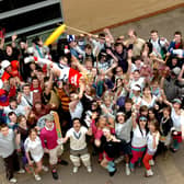 Pictured are pupils from Tapton School Sixth form in fancy dress at the start of their charity week, March 26, 2007. 