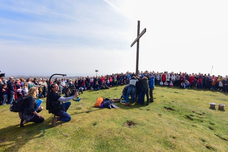 The Good Friday Walk of Witness and cross raising on Tunstall Hill was filmed by a Netflix camera crew for Sunderland till I Die documentary.