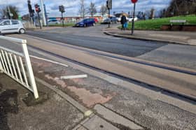 Picture shows a section of Supertram track at Manor Top which appears to have a gap in the rail. Trams have been stopped between Sheffield city centre and Halfway because of a broken track.