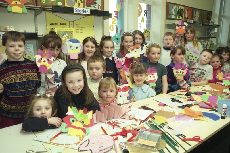 The oriental art of dragon-making kept these youngsters busy in Ryhope Library at half term in 1997.