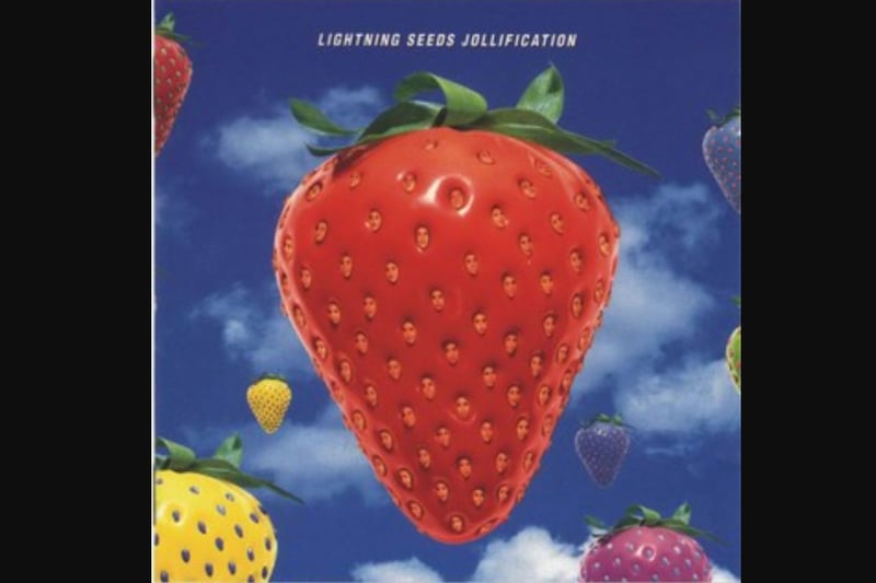 Jollification is the third album by the Lightning Seeds. It included hit singles such as Lucky You and went platinum. But the cover is equally memorable. Designed by Mark Farrow, the 1994 album uses computer graphics to create an enormous strawberry with superimposed human faces for seed.