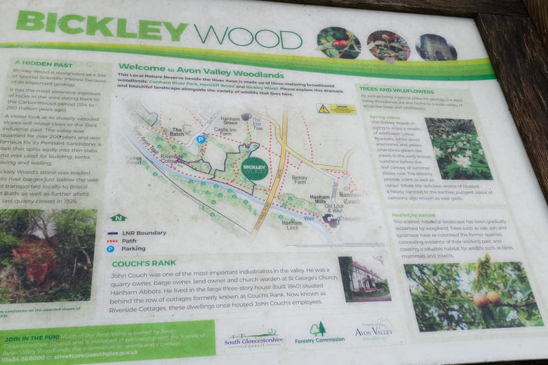 The information board is located by the Avon Valley Woodlands Car Park and includes a map and some background to the history, fauna and flora of Bickley Wood.
