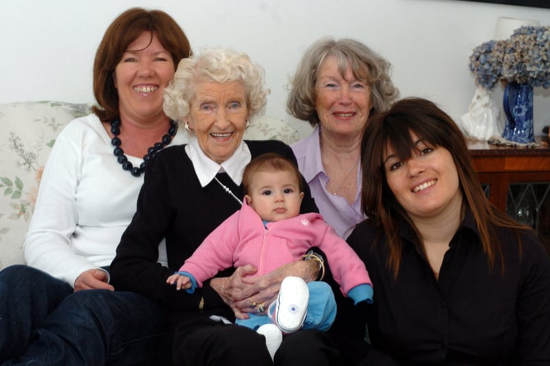 Five generations of the same family together for the first time. Pictured in April 2007, from left, are Carole Di Maio, Vera Dibb, Vittoria Napoli, Elaine Savage and Amy Di Maio.
