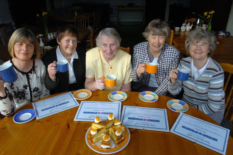 Wheatfields Community Fundraiser Barbara Barrett with members of the Wheatfields Hospice Horsforth Support Group in March 2007.  Pictured are Barbara Webster, Joyce Unsworth, Muriel Entwistle and Pam Freeman. 