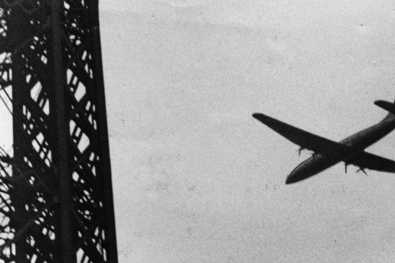 The Brabazon airliner is seen passing the Tower during it's "call" at Blackpool on it's way to Belfast and Dublin in 1951