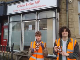 Just Stop Oil campaigners outside Olivia Blake's Sheffield Hallam constituency office.