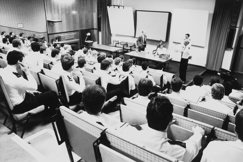 Students in the lecture theatre at HMP Wakefield in December 1986.
