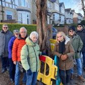 Coun Barbara Masters, front, with Dunkeld Road residents protesting at the long wait for resurfacing in January 2023.