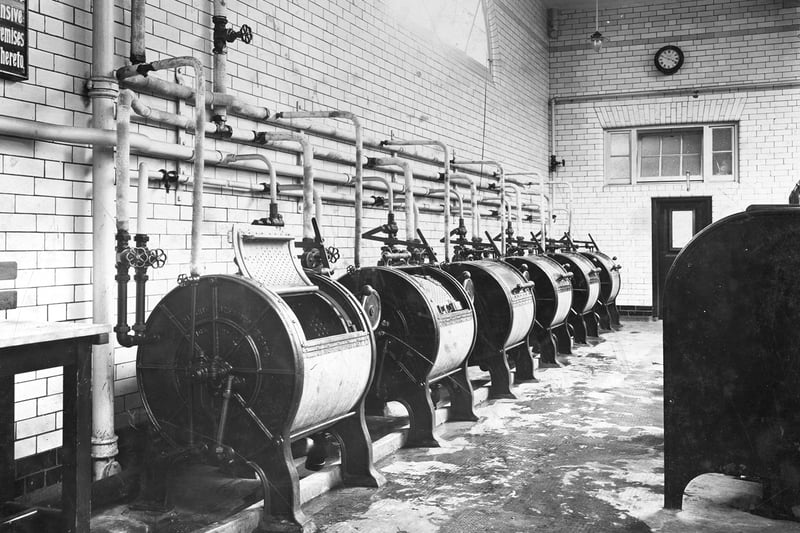 Washing machines at the old Govan Central Baths.