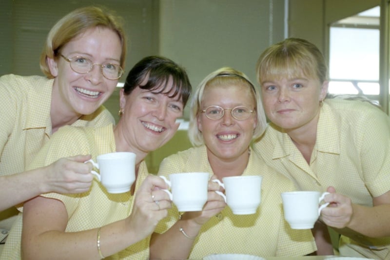 The Dewhirst girls who gave the thumbs-up to tea in 1998 were, left to right, Jeanne Tough, Audrey Haynes, Christine Worthy and Martine Joyce.