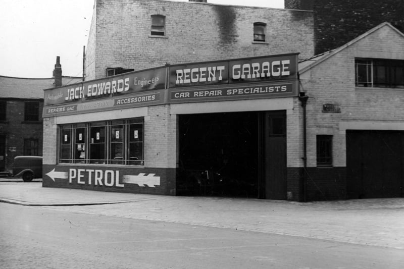  Jack Edwards, automobile engineers, Regent Garage. Corner of Whitelock Street can be seen to the right. Doors to repair bay are opened. Pictured in July 1946.