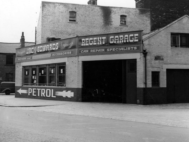  Jack Edwards, automobile engineers, Regent Garage. Corner of Whitelock Street can be seen to the right. Doors to repair bay are opened. Pictured in July 1946.