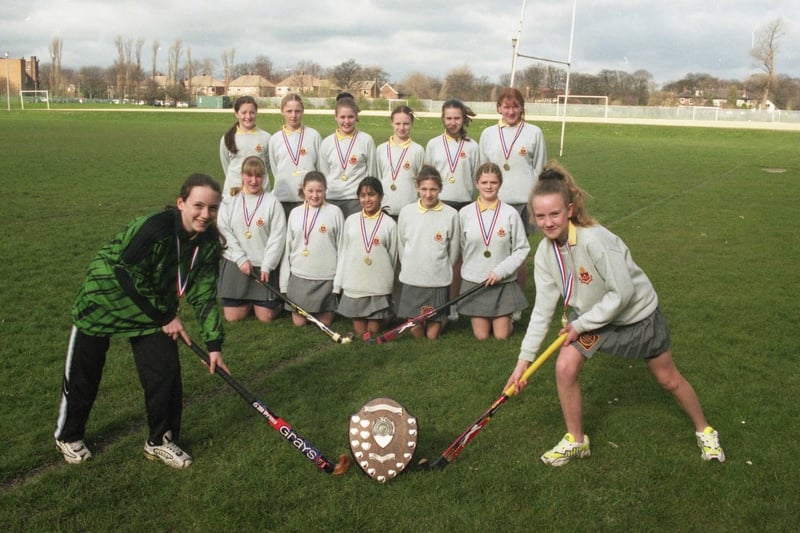Lining up with their trophy is the Southmoor under-13s hockey team in 2000.
Left to right: front are: goalkeeper Rebekah Cameron, and captain Nicola Bates. 
Middle: Danielle Brown; Rachel Burton; Nita Ghosh; Faye Cunningham; Charlotte Judson. 
Back: Emma Pearce; Vicky Stephens; Rebecca Ewart; Ashley Bramley; Leanne Clavery and Louise Scott.