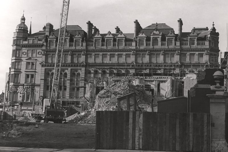 A 1971 photograph of The County Hotel taken from Westgate Road durin g the demolition of the Douglas Hotel. The Douglas Hotel faced onto the Grainger Street side of the County Hotel.