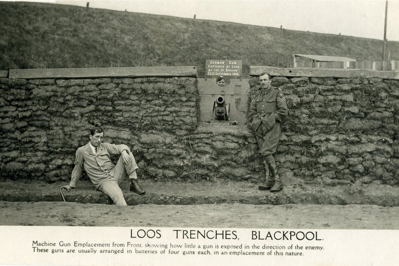 Loos Trenches, Blackpool.
These were constructed near Watson Road Park in 1915  for training purposes, but were later an attraction for locals and visitors to give the public some idea what the trenches were like for those fighting in World War One. Sixpence was charged to visit them with the money going to local hospitals