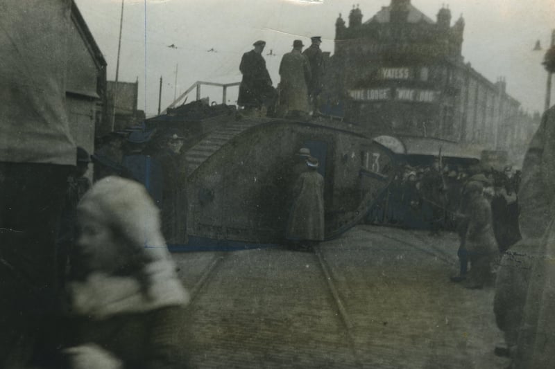 Blackpool and Fylde's great Tank Week in 1918, the last year of the Great War, when £1,119,679 was raised.
This picture of the tank, taken in Talbot Square, was kindly sent by A Shackleton and was first published in 1941