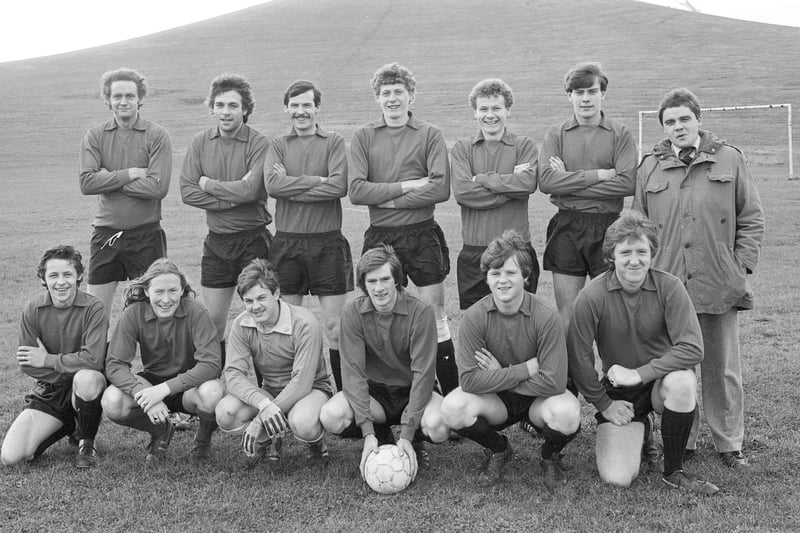 The Dray and Horses FC football team lined up for this pre-match photo on a windy day in October 1980.