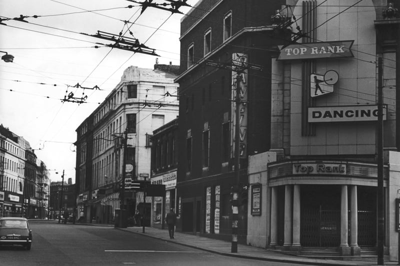 The photograph is taken from Westgate Road and shows the Top Rank Club.