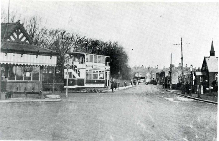 The tram terminus on Westcliffe Drive, Layton seen here in 1914, marked the turning point of trams from Talbot Square and housed a brass-handled clock where tram drivers marked their time sheets