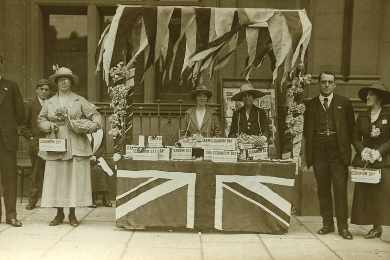 A scene outside Blackpool Town Hall on Peace day 1919. The mayor Albert Lindsay Parkinson is pictured on the right