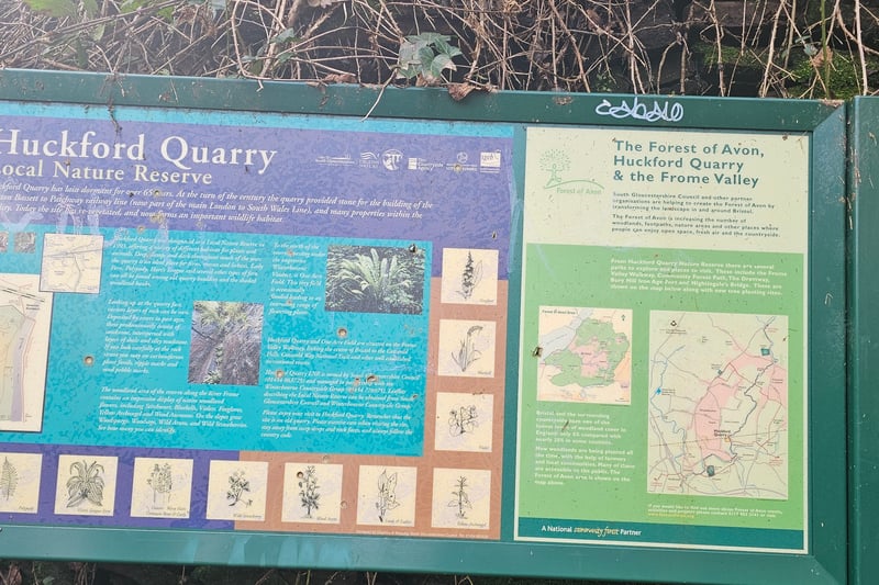 The information board by the entrance to the quarry includes a map and some insights into the fauna of the area.
