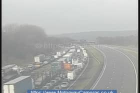 Traffic queuing on the M1 near junction 37. Picture: National Highways