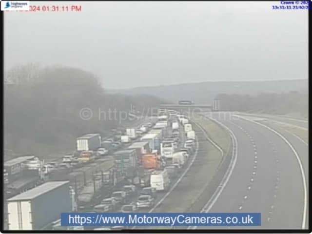 Traffic queuing on the M1 near junction 37. Picture: National Highways
