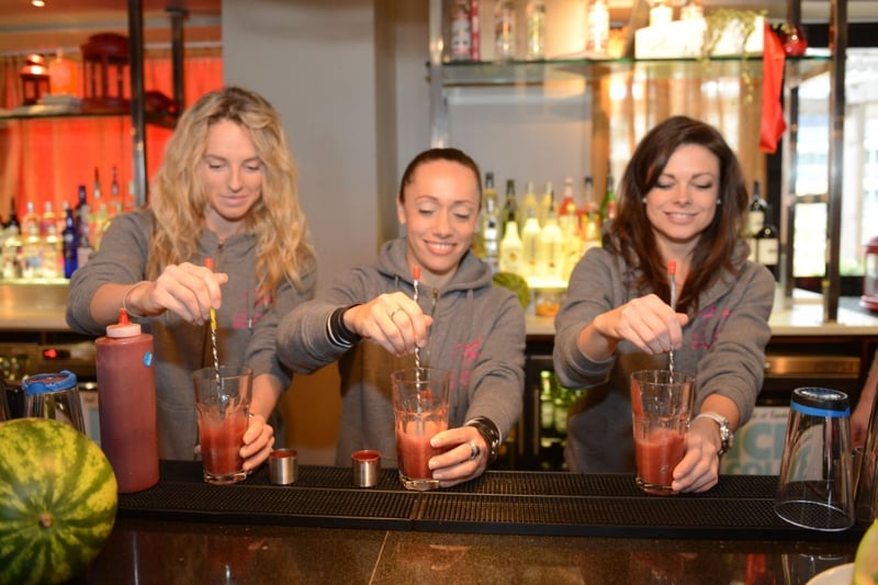 The cast of Dirty Dancing took a break from the Empire Theatre show to make cocktails at Revolution in 2015.