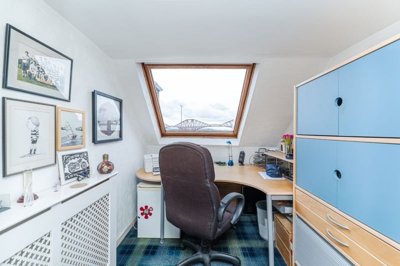 The bedroom/office on the third floor provides great views over the Firth of Forth.