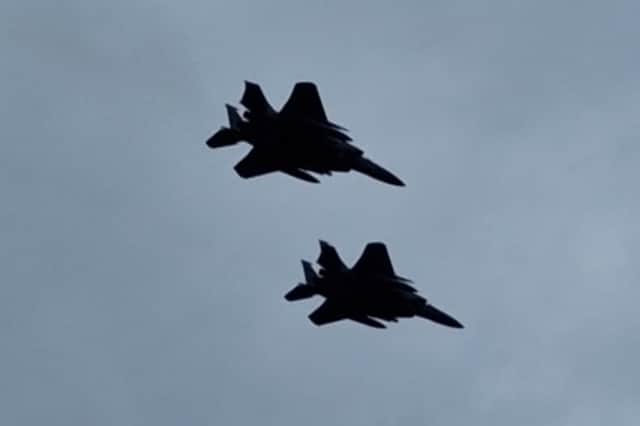 F15 jets fly overhead. Picture: David Kessen, National World