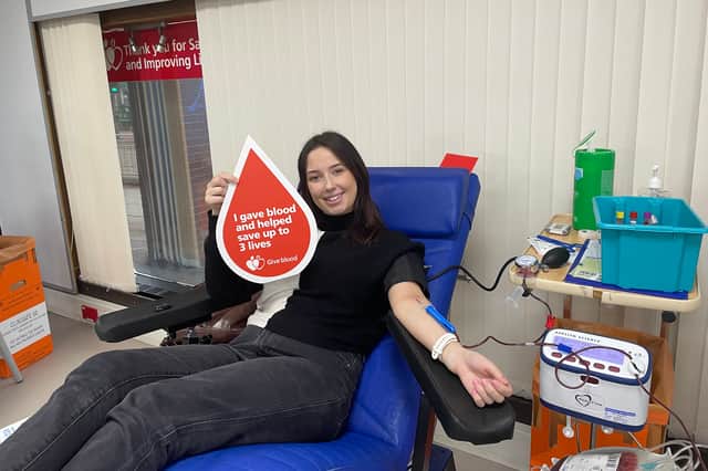 Reporter Kirsty Hamilton donated blood for the first time at Sheffield Blood Donor Centre and helped to save up to three lives.