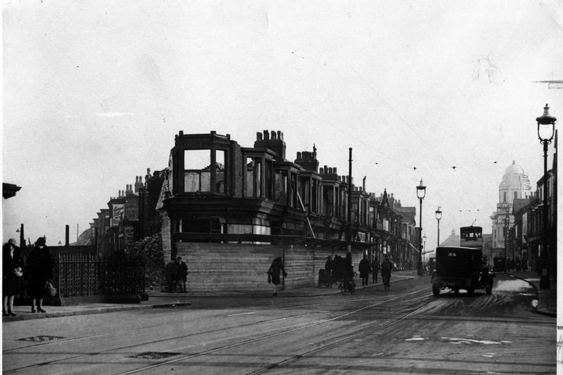 Buildings being demolished at the junction of Church Street and Caunce Street, Stanley Terrace in 1934