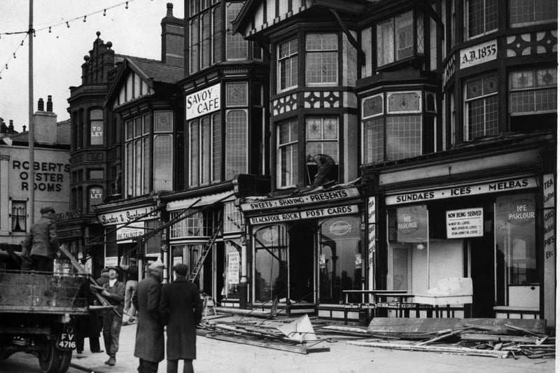 Savoy Cafe, October 1937. This was on Central Promenade and shows the demolition of the buildings (including the Savoy Cafe ) between Church Street and West Street. Robert's Oyster Bar on the far left