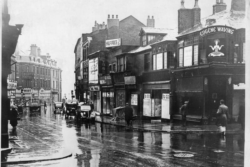 Church Street 1939 viewed from the Grand Theatre door looking towards the promenade. County Hotel in the distance on the left and empty shops awaiting demolition on the right