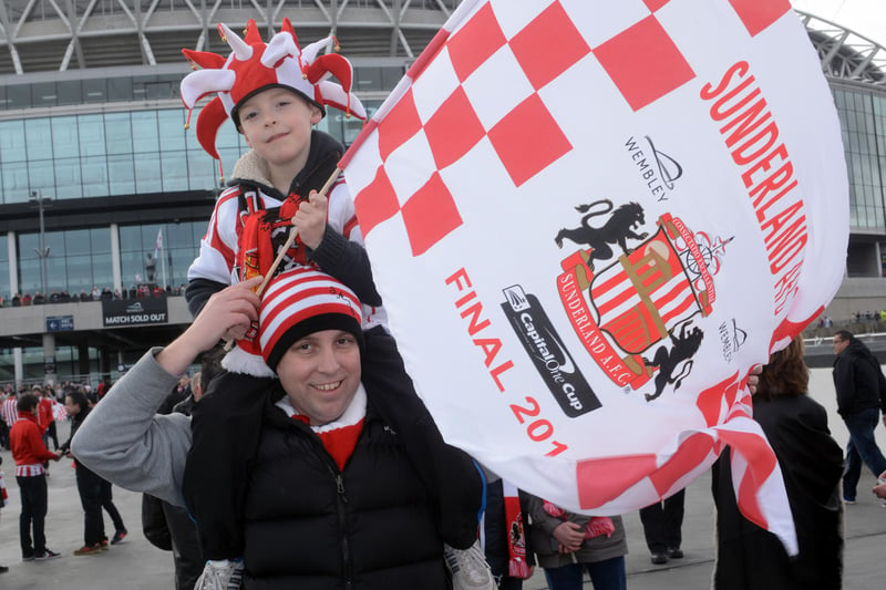 Iain Burn from Fulwell with his six year old son Euan at the Capital One Cup Final.