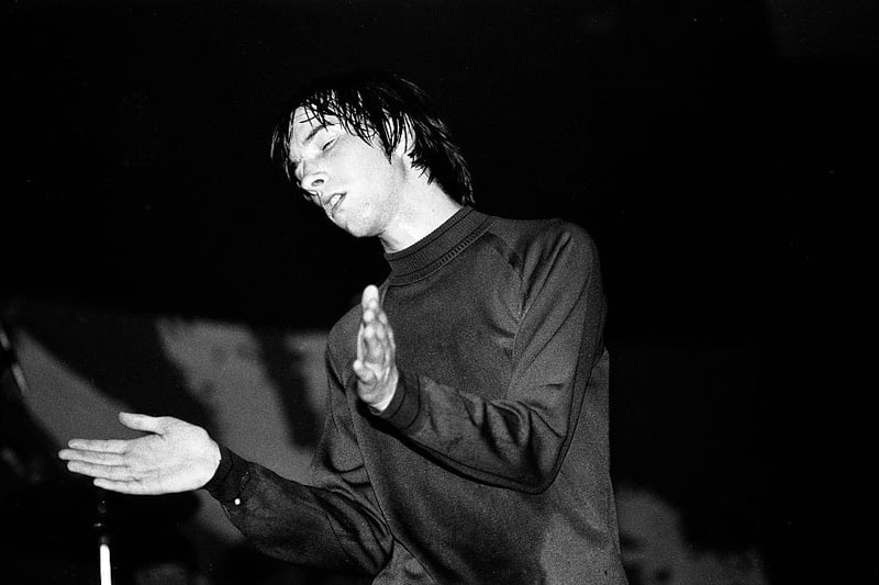 Bobby Gillespie of Primal Scream performs on stage at Barrowlands, October 1991.