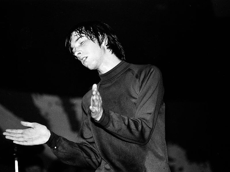 Bobby Gillespie of Primal Scream performs on stage at Barrowlands, October 1991.
